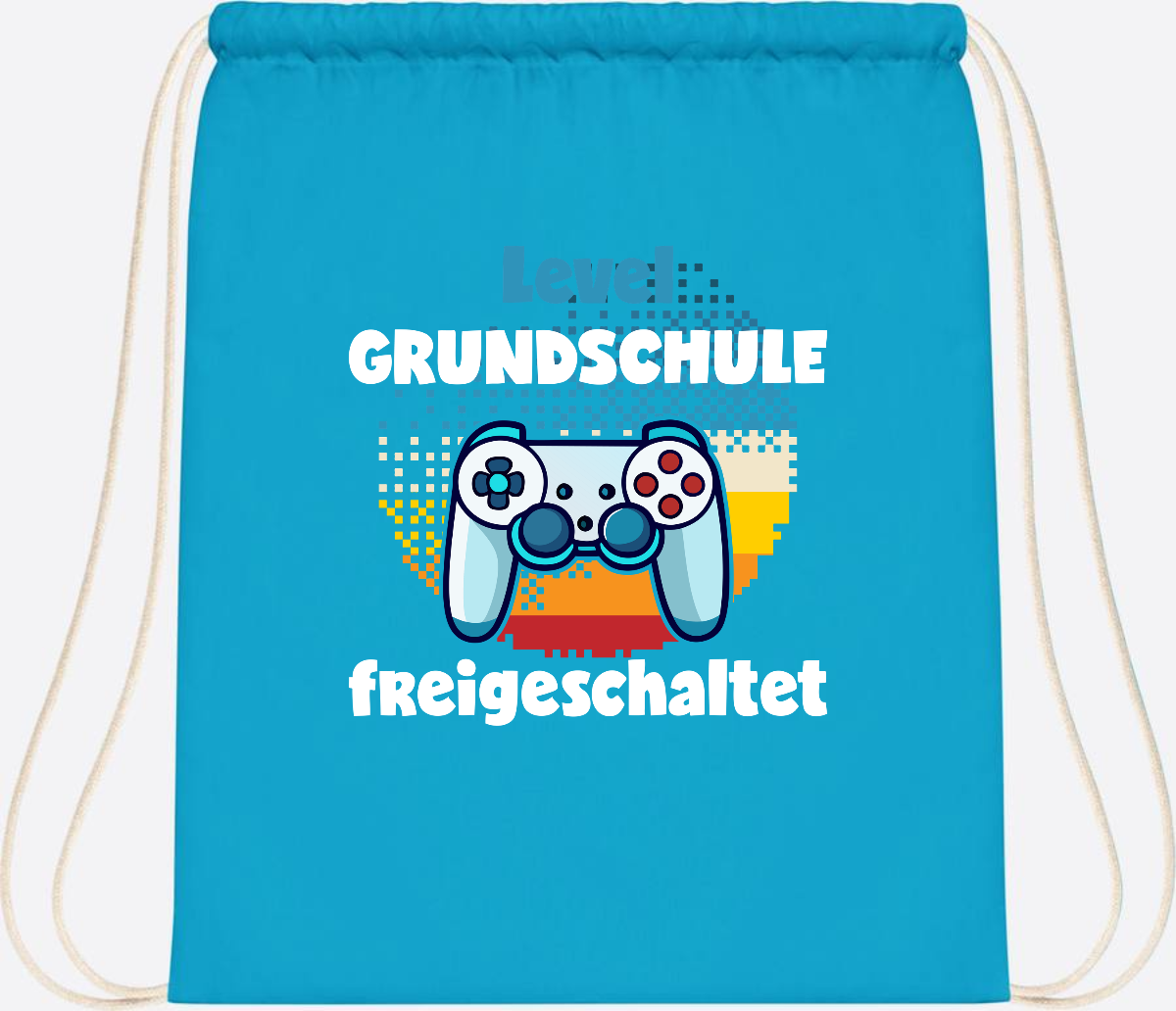 Turnbeutel zur Einschulung: Level Grundschule freigeschaltet - Surf Blue