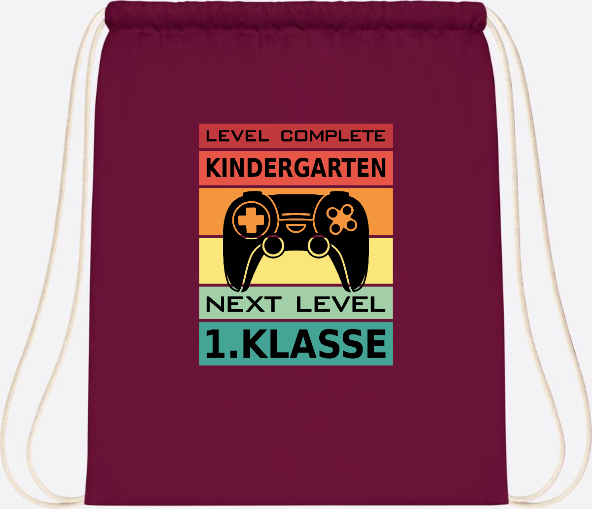 Turnbeutel zur Einschulung – Next Level 1. Klasse personalisiert - Burgundy