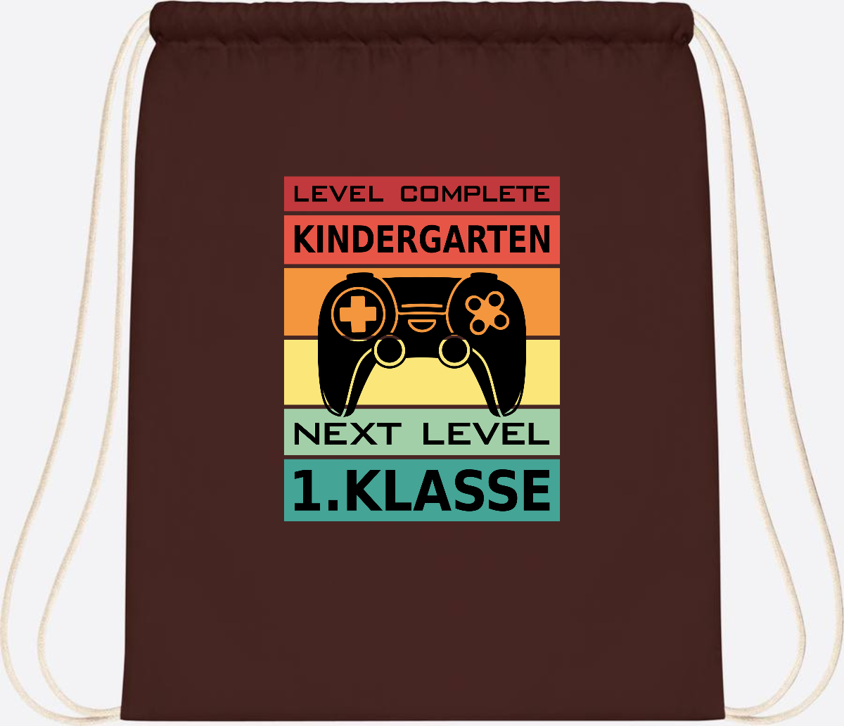 Turnbeutel zur Einschulung – Next Level 1. Klasse personalisiert - Chocolate