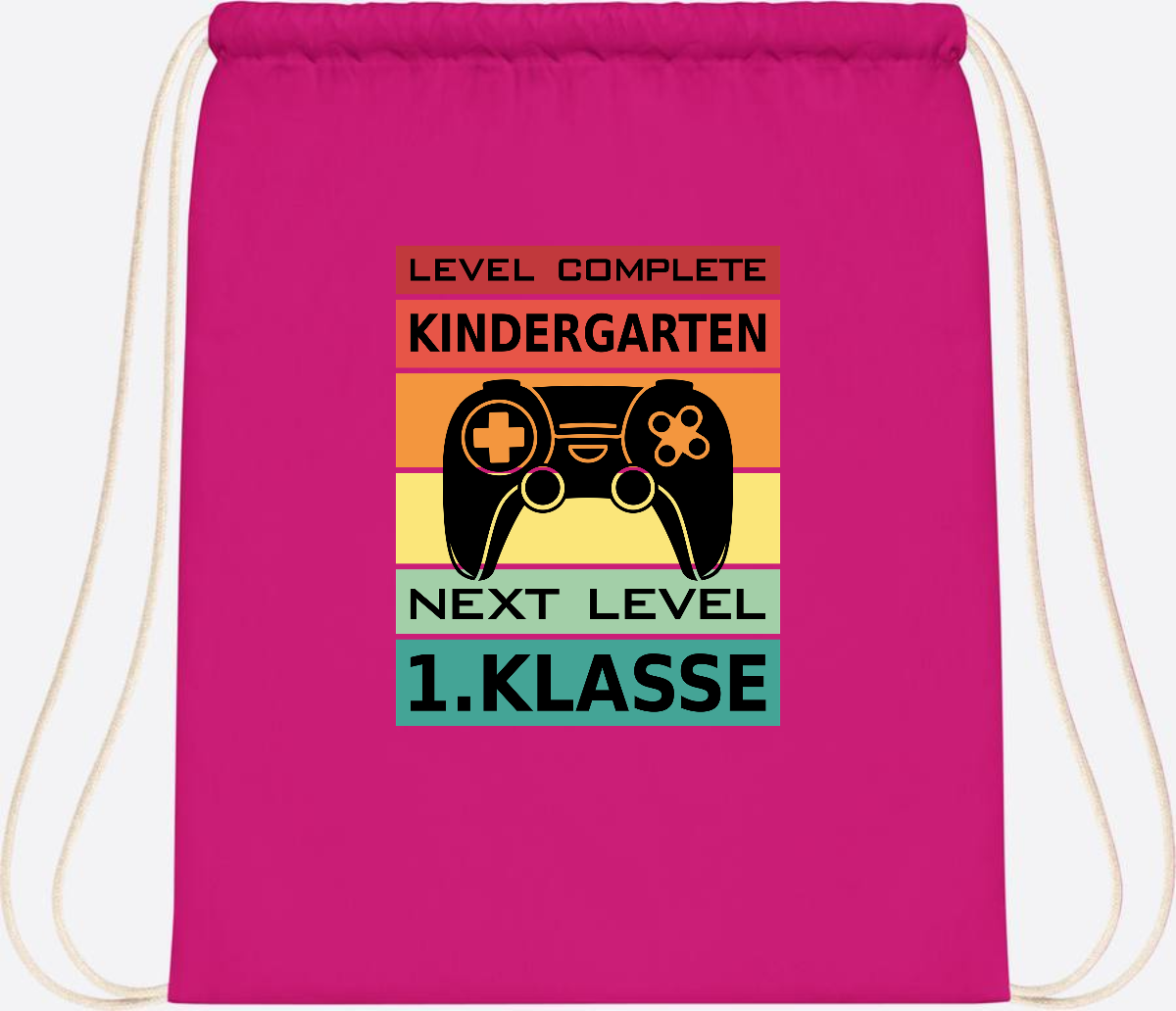 Turnbeutel zur Einschulung – Next Level 1. Klasse personalisiert - Fuchsia