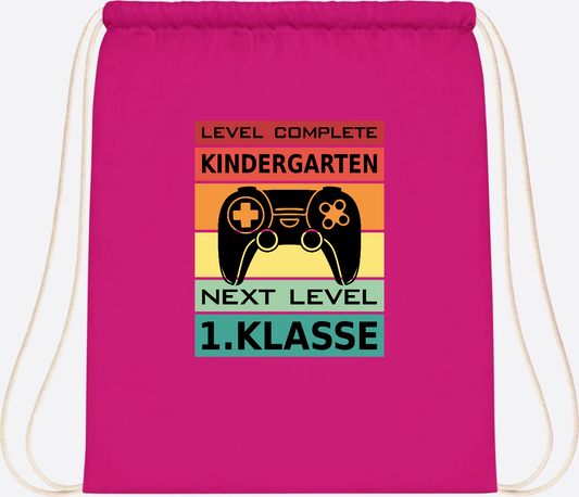 Turnbeutel zur Einschulung – Next Level 1. Klasse personalisiert - Fuchsia