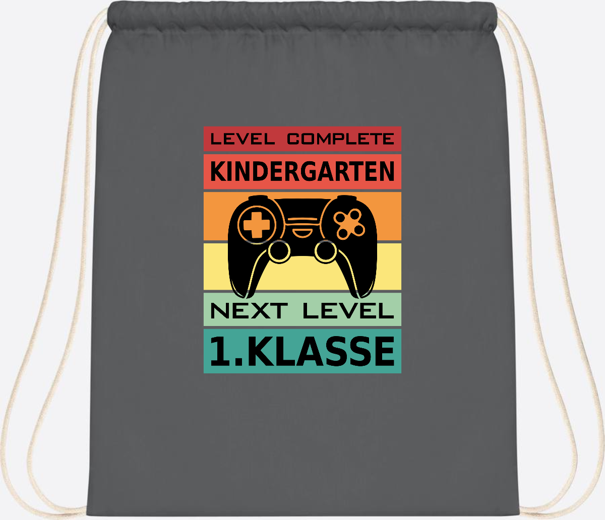 Turnbeutel zur Einschulung – Next Level 1. Klasse personalisiert - Graphite Grey