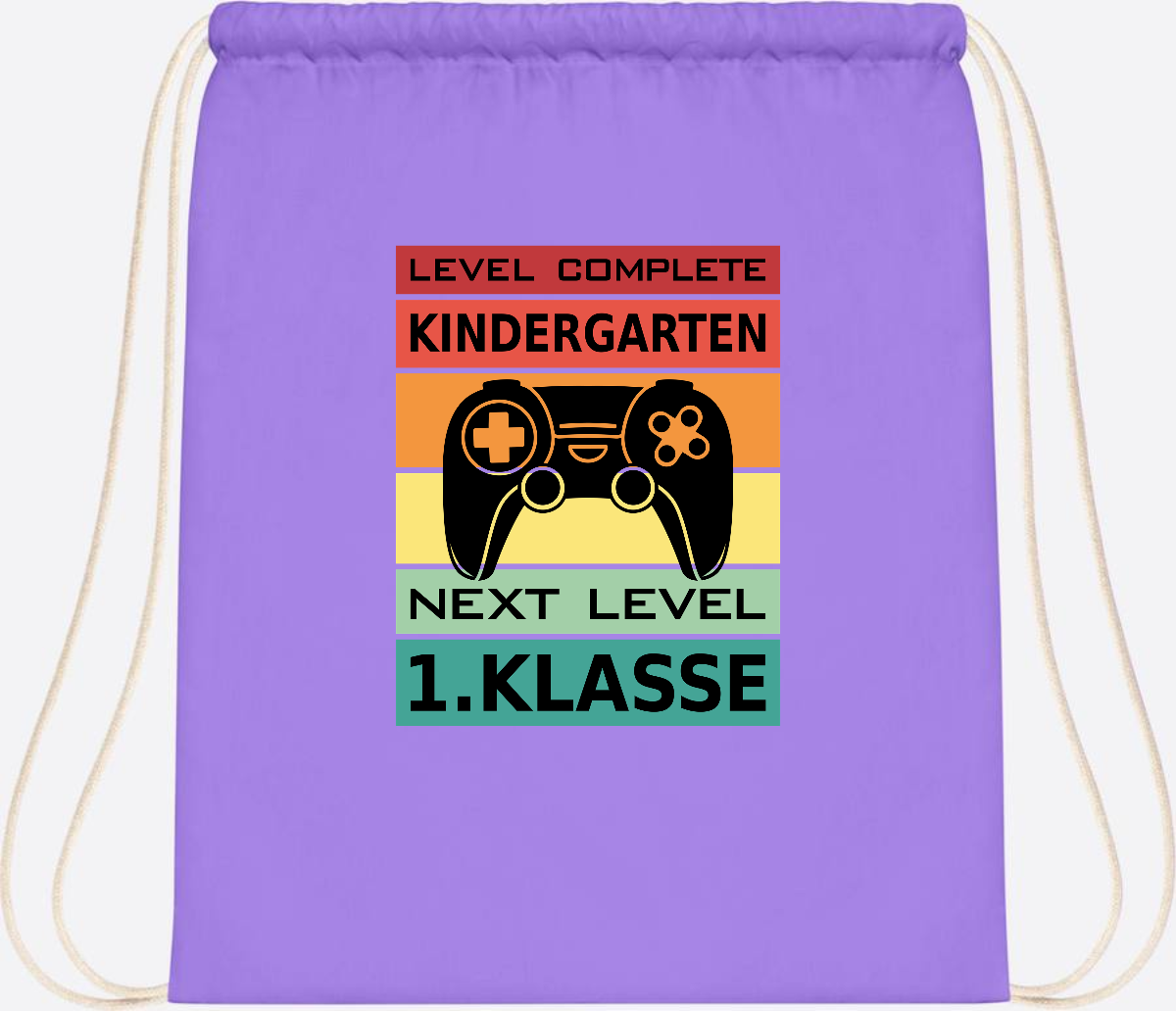 Turnbeutel zur Einschulung – Next Level 1. Klasse personalisiert - Lavender/White
