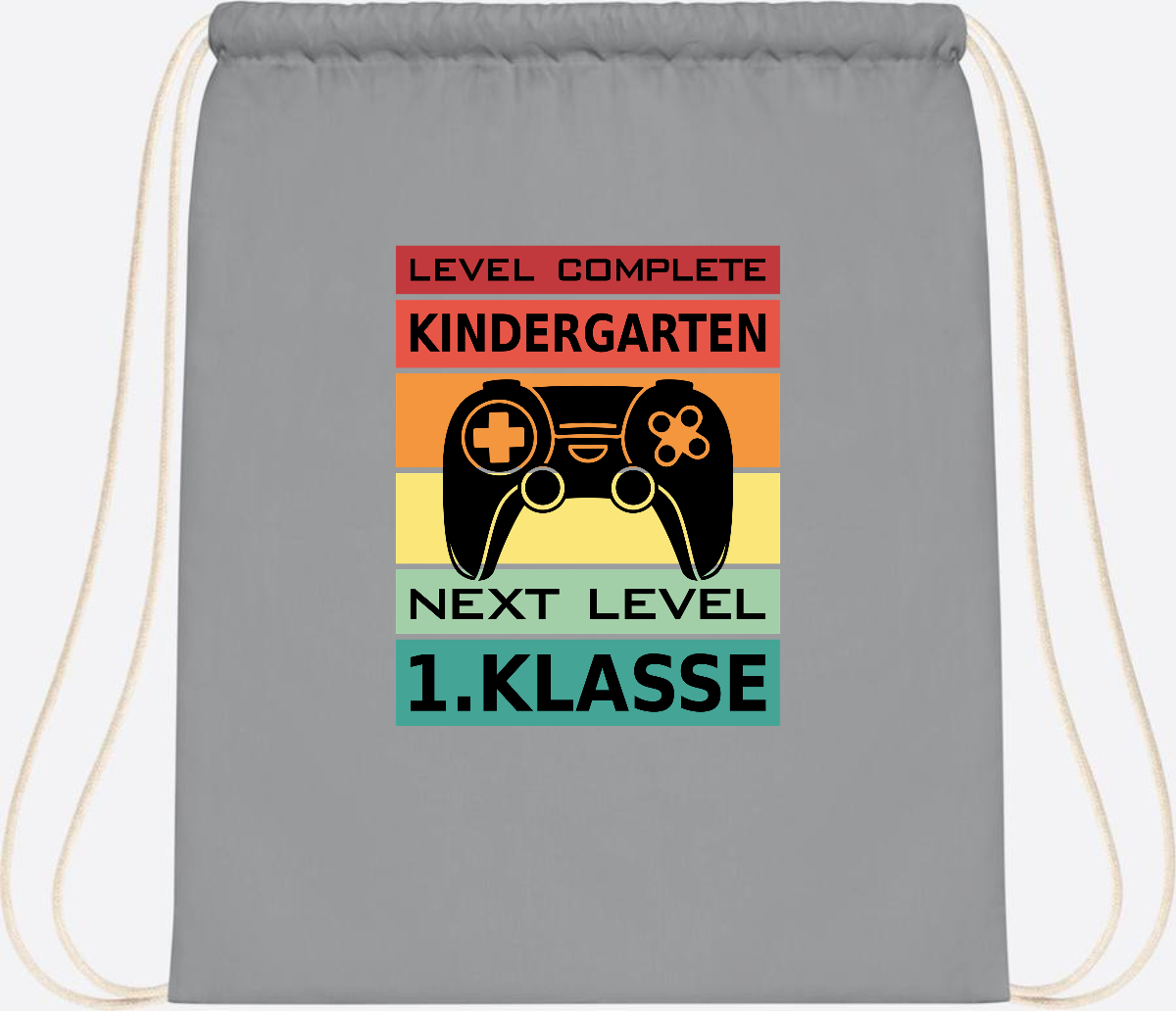 Turnbeutel zur Einschulung – Next Level 1. Klasse personalisiert - Light Grey