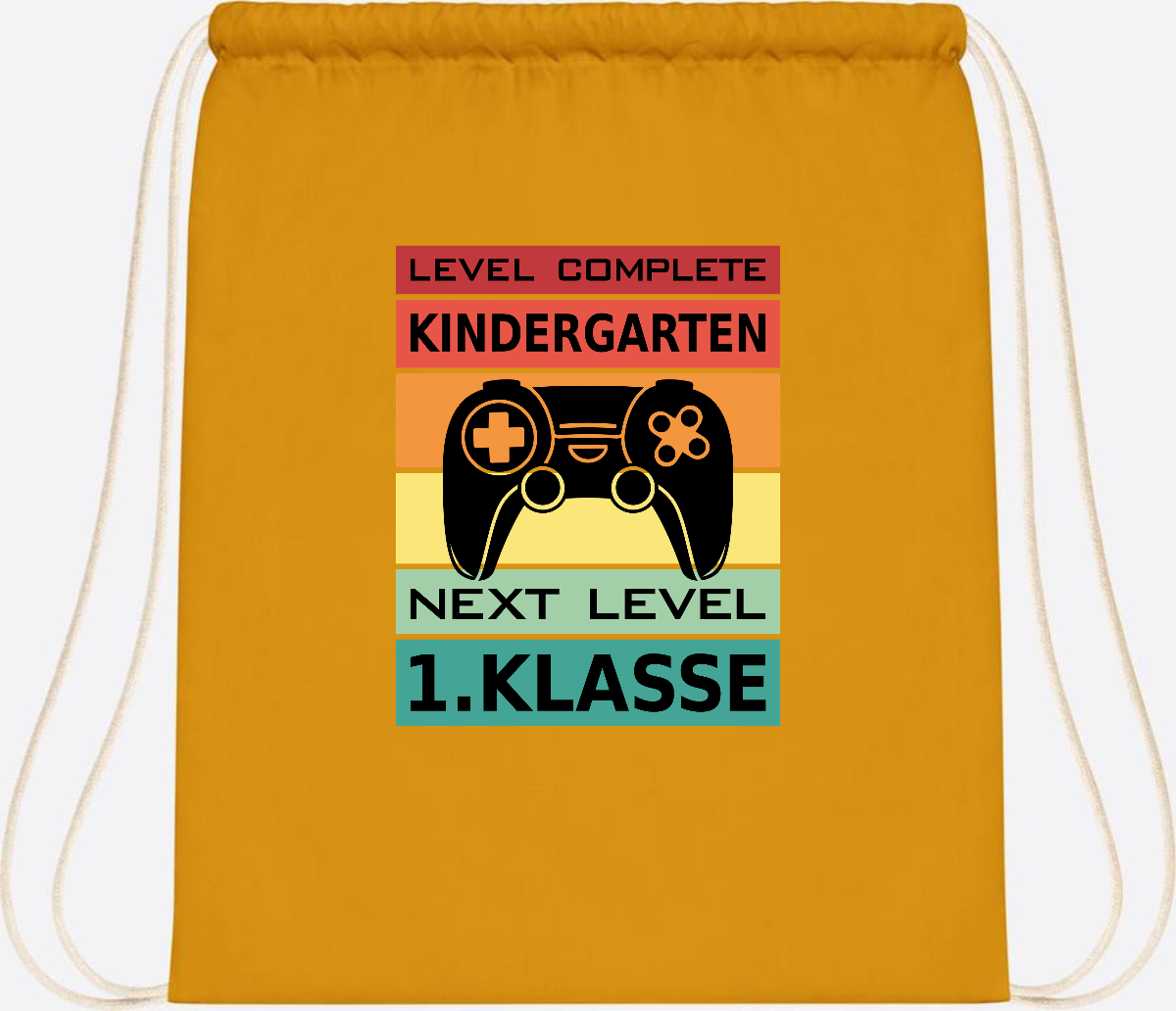 Turnbeutel zur Einschulung – Next Level 1. Klasse personalisiert - Mustard