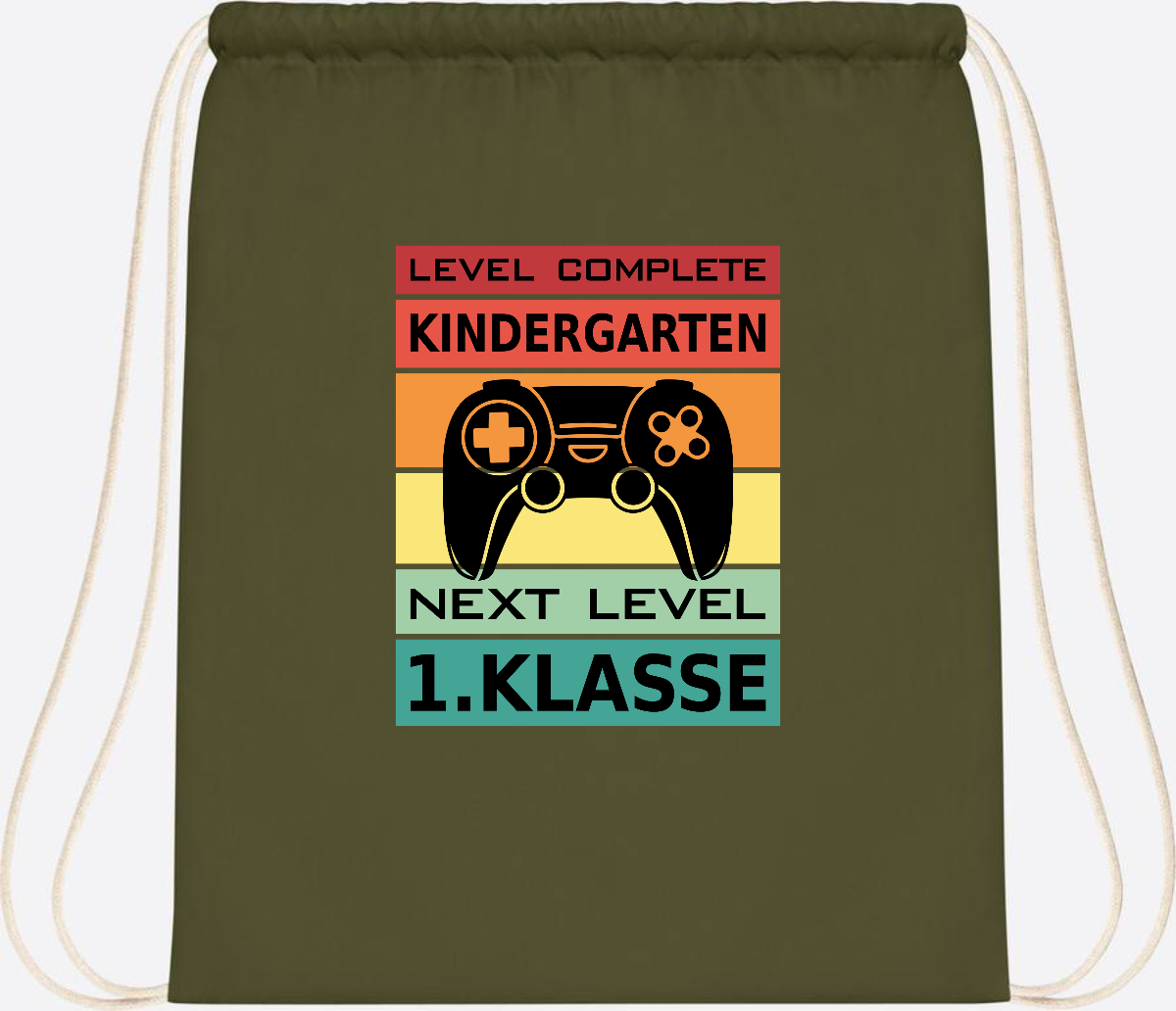 Turnbeutel zur Einschulung – Next Level 1. Klasse personalisiert - Olive Green
