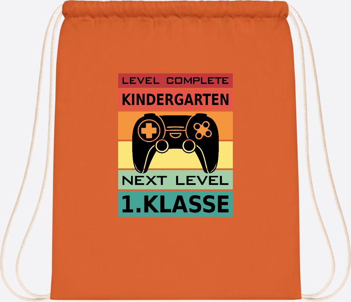 Turnbeutel zur Einschulung – Next Level 1. Klasse personalisiert - Orange