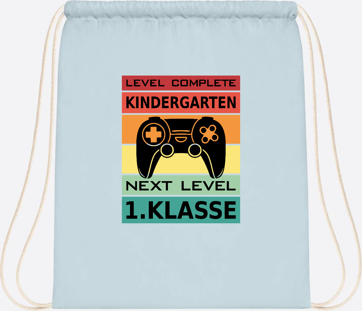 Turnbeutel zur Einschulung – Next Level 1. Klasse personalisiert - Pastel Blue/White
