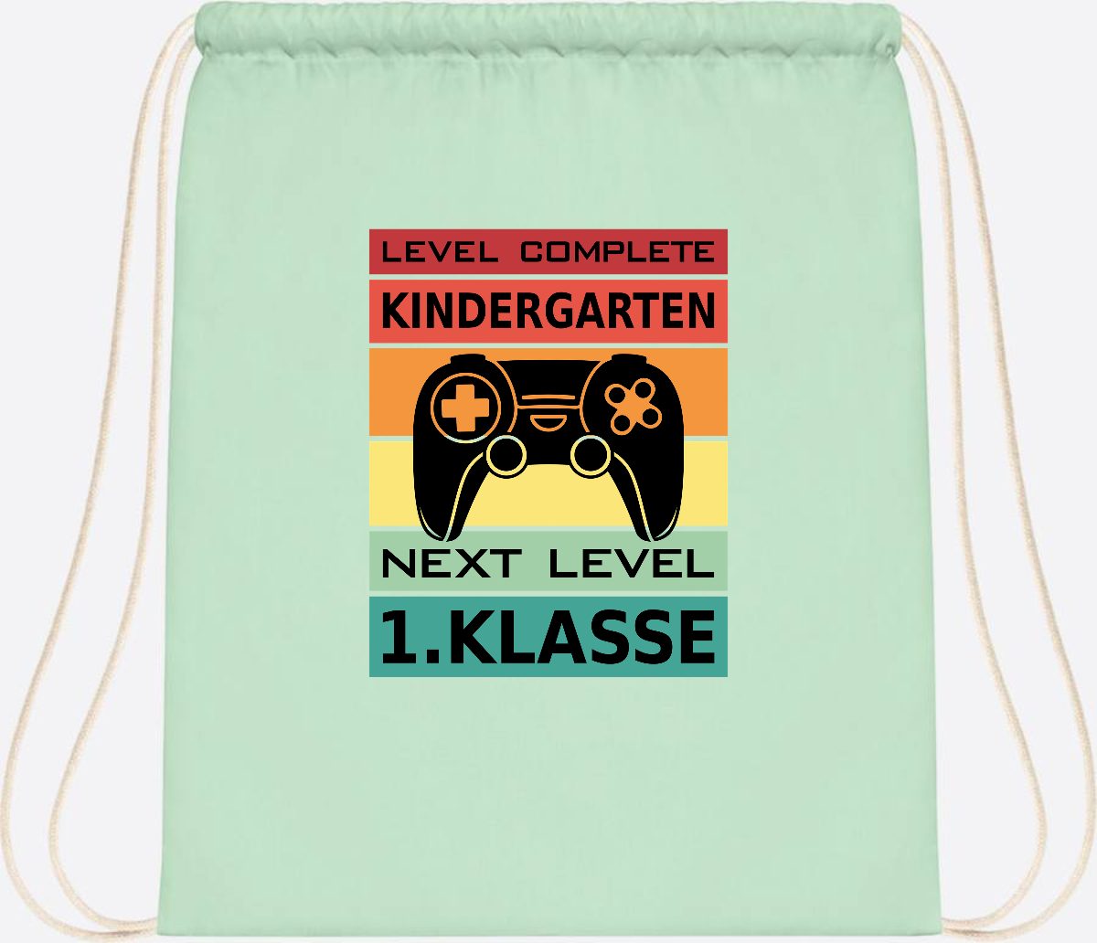 Turnbeutel zur Einschulung – Next Level 1. Klasse personalisiert - Pastel Mint/White