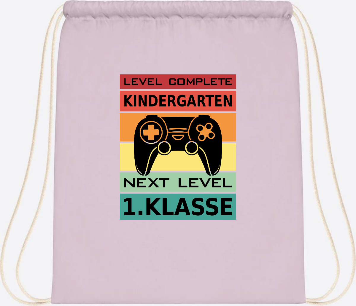 Turnbeutel zur Einschulung – Next Level 1. Klasse personalisiert - Pastel Pink/White
