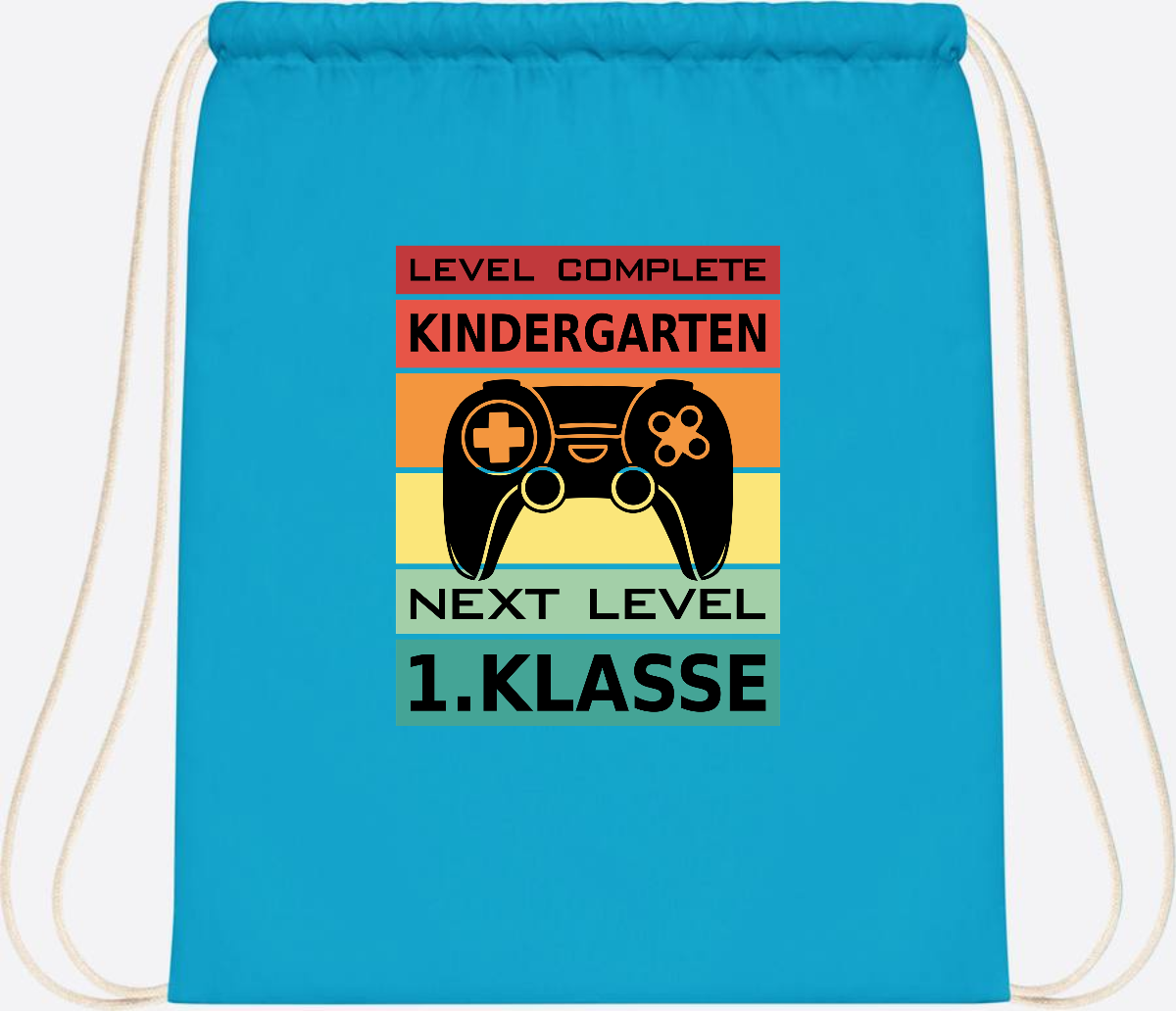 Turnbeutel zur Einschulung – Next Level 1. Klasse personalisiert - Surf Blue