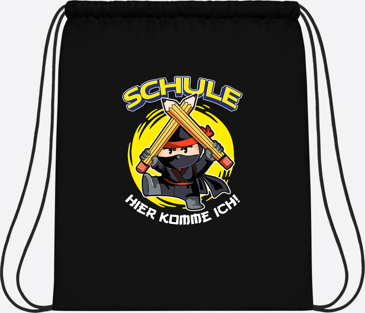 Turnbeutel zur Einschulung – Ninja: Schule, hier komme ich! - Black/Black