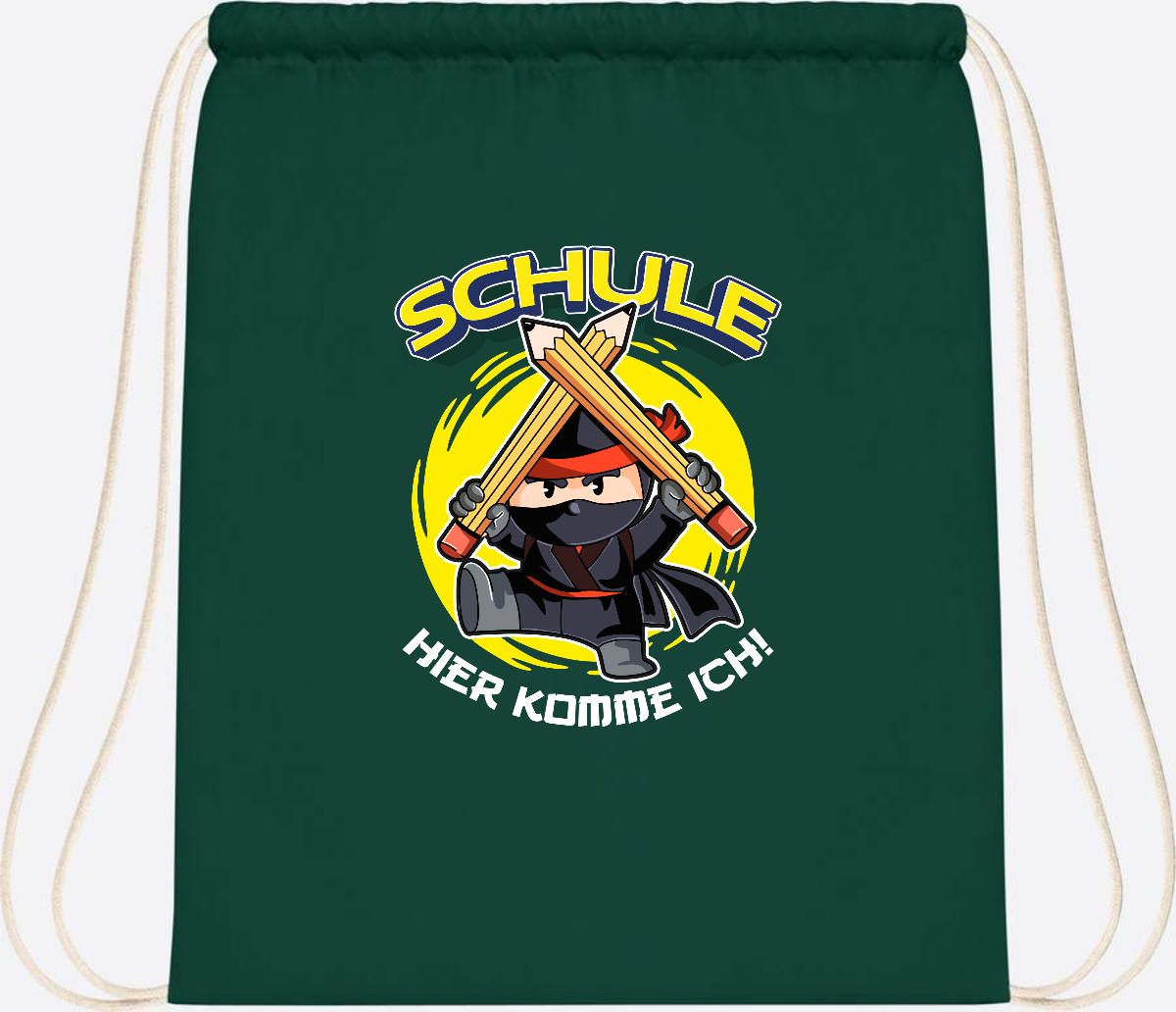 Turnbeutel zur Einschulung – Ninja: Schule, hier komme ich! - Bottle Green