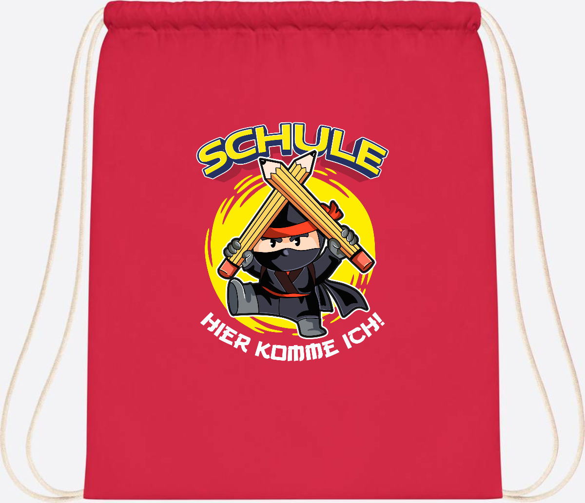 Turnbeutel zur Einschulung – Ninja: Schule, hier komme ich! - Bright Red