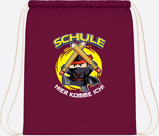 Turnbeutel zur Einschulung – Ninja: Schule, hier komme ich! - Burgundy