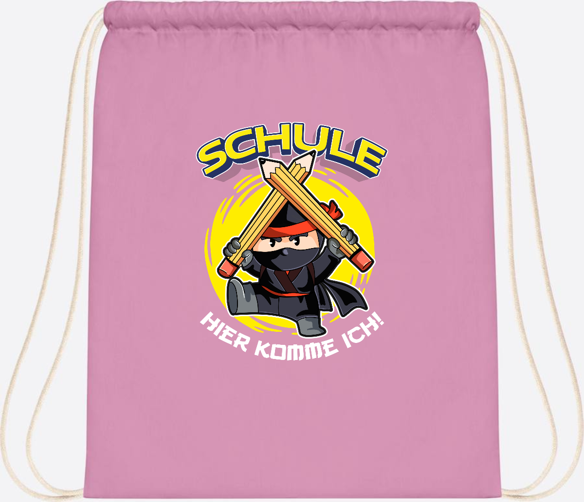 Turnbeutel zur Einschulung – Ninja: Schule, hier komme ich! - Classic Pink/White