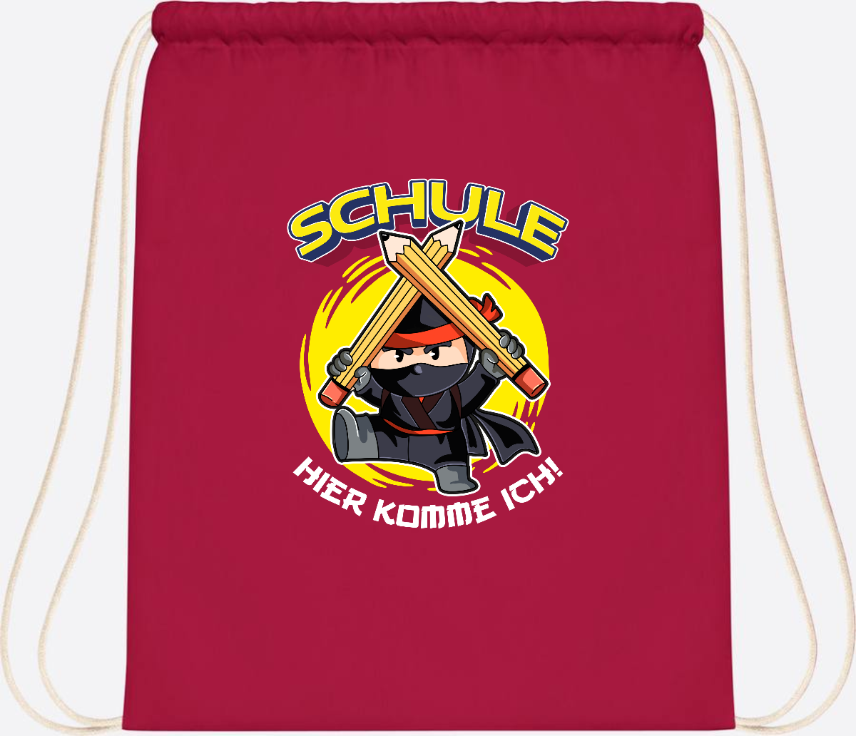 Turnbeutel zur Einschulung – Ninja: Schule, hier komme ich! - Classic Red
