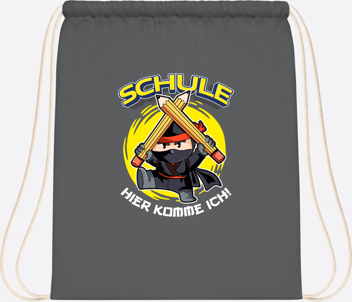 Turnbeutel zur Einschulung – Ninja: Schule, hier komme ich! - Graphite Grey