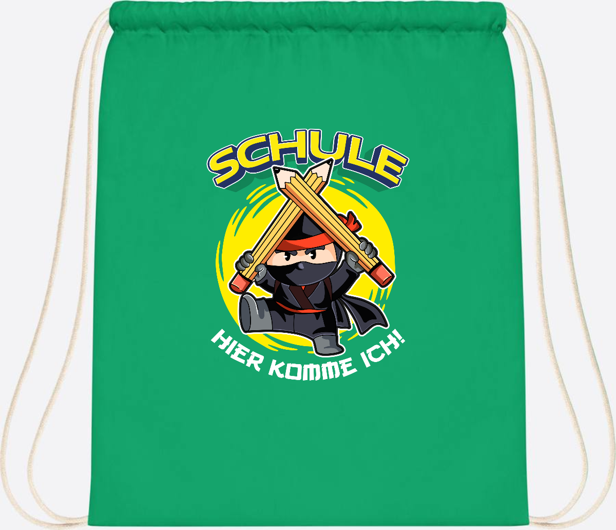 Turnbeutel zur Einschulung – Ninja: Schule, hier komme ich! - Kelly Green