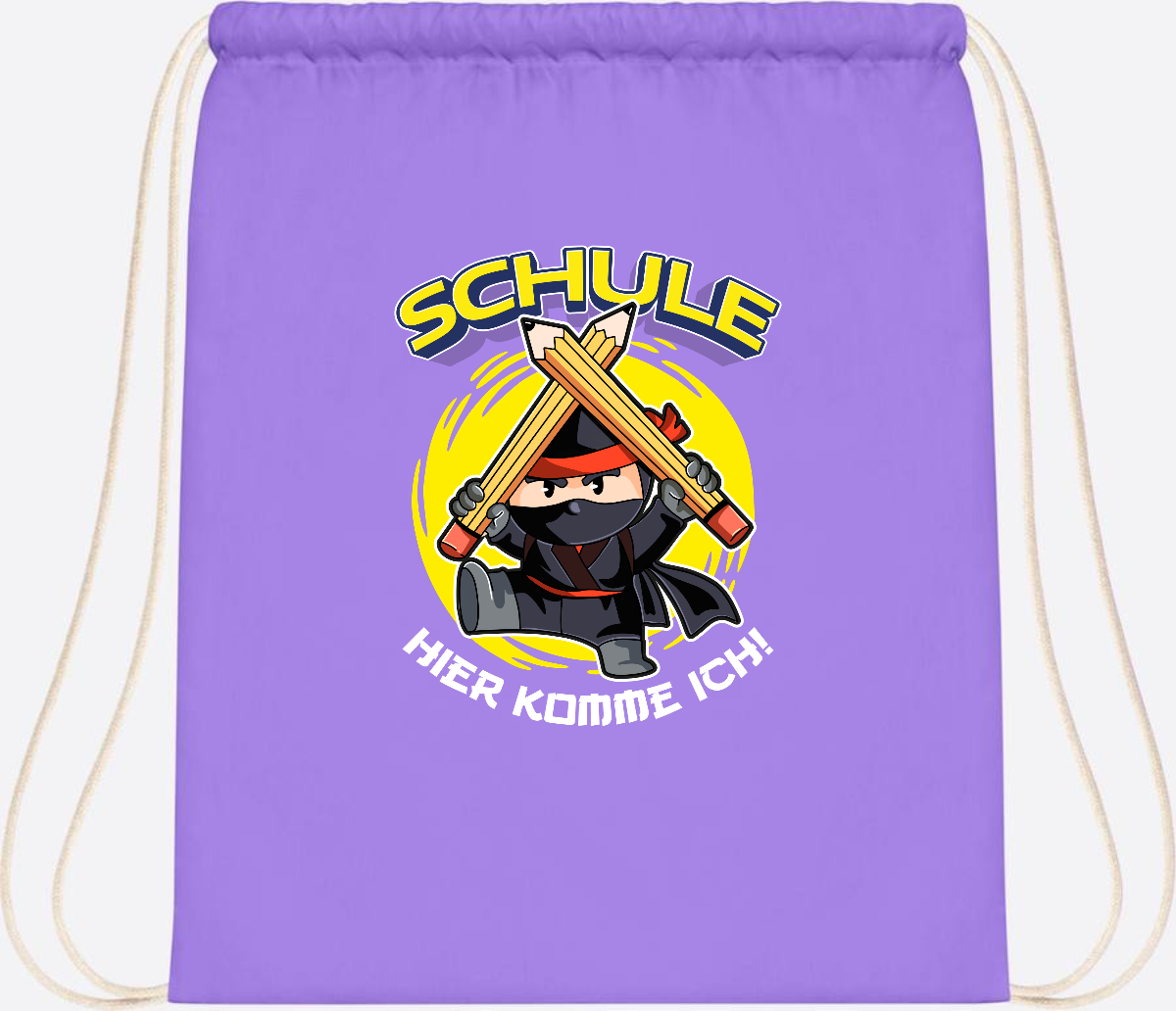 Turnbeutel zur Einschulung – Ninja: Schule, hier komme ich! - Lavender/White
