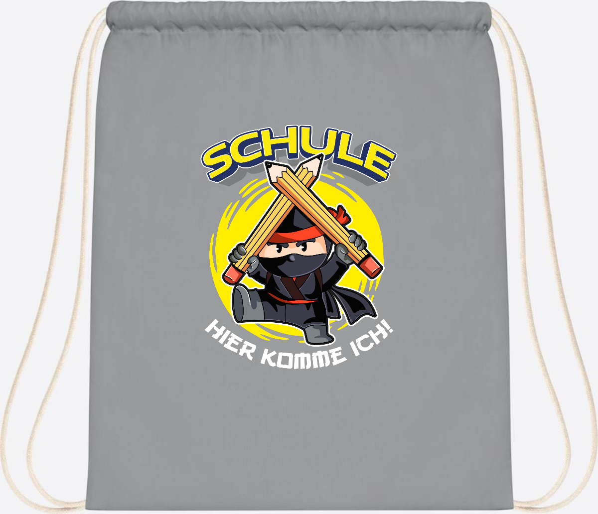 Turnbeutel zur Einschulung – Ninja: Schule, hier komme ich! - Light Grey
