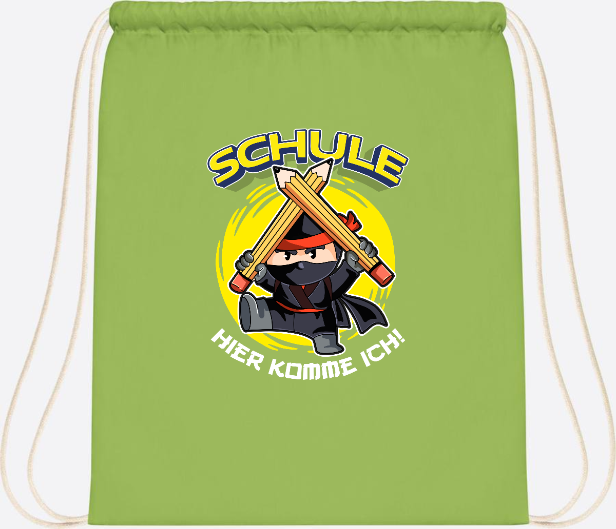 Turnbeutel zur Einschulung – Ninja: Schule, hier komme ich! - Lime Green