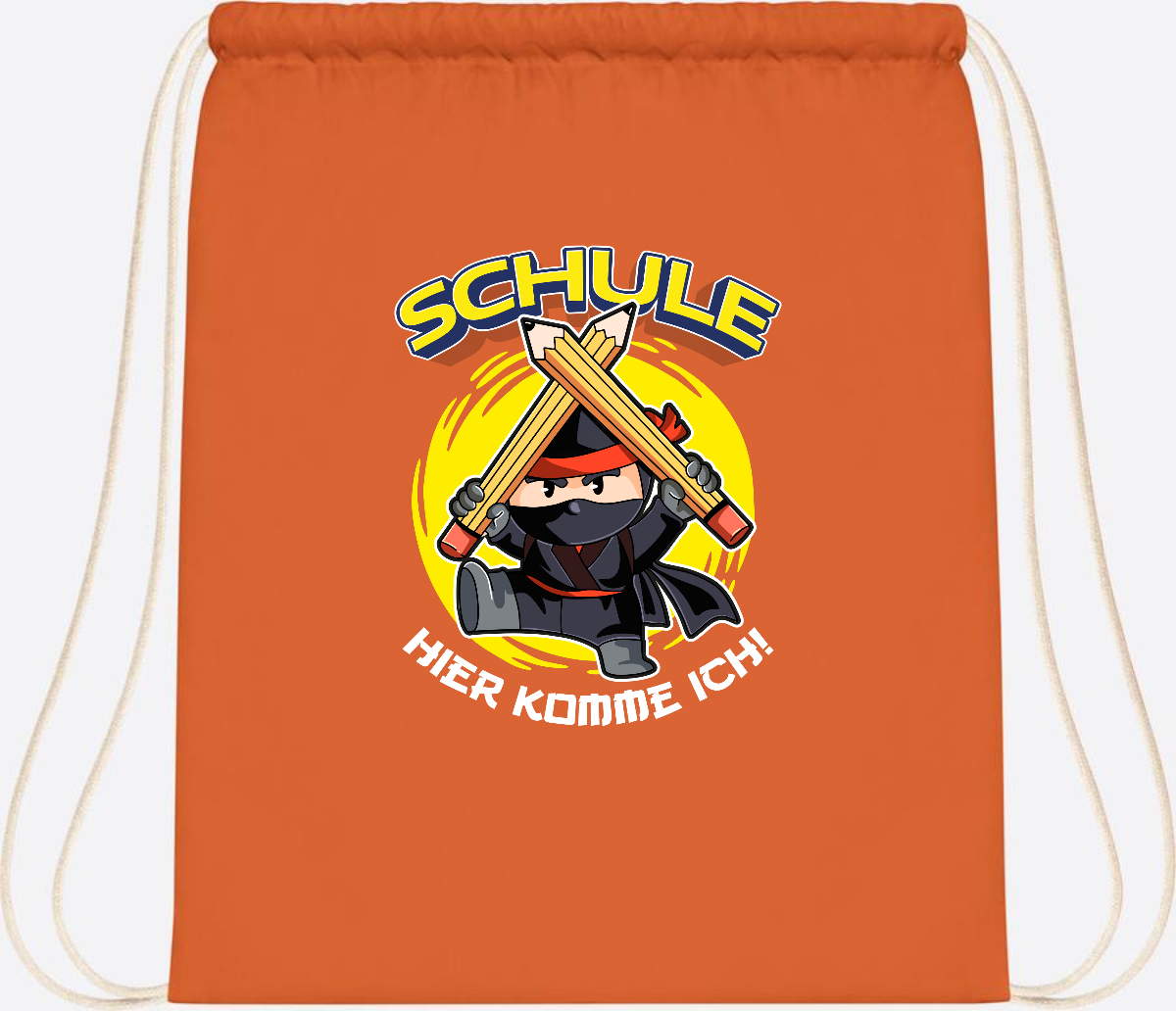 Turnbeutel zur Einschulung – Ninja: Schule, hier komme ich! - Orange