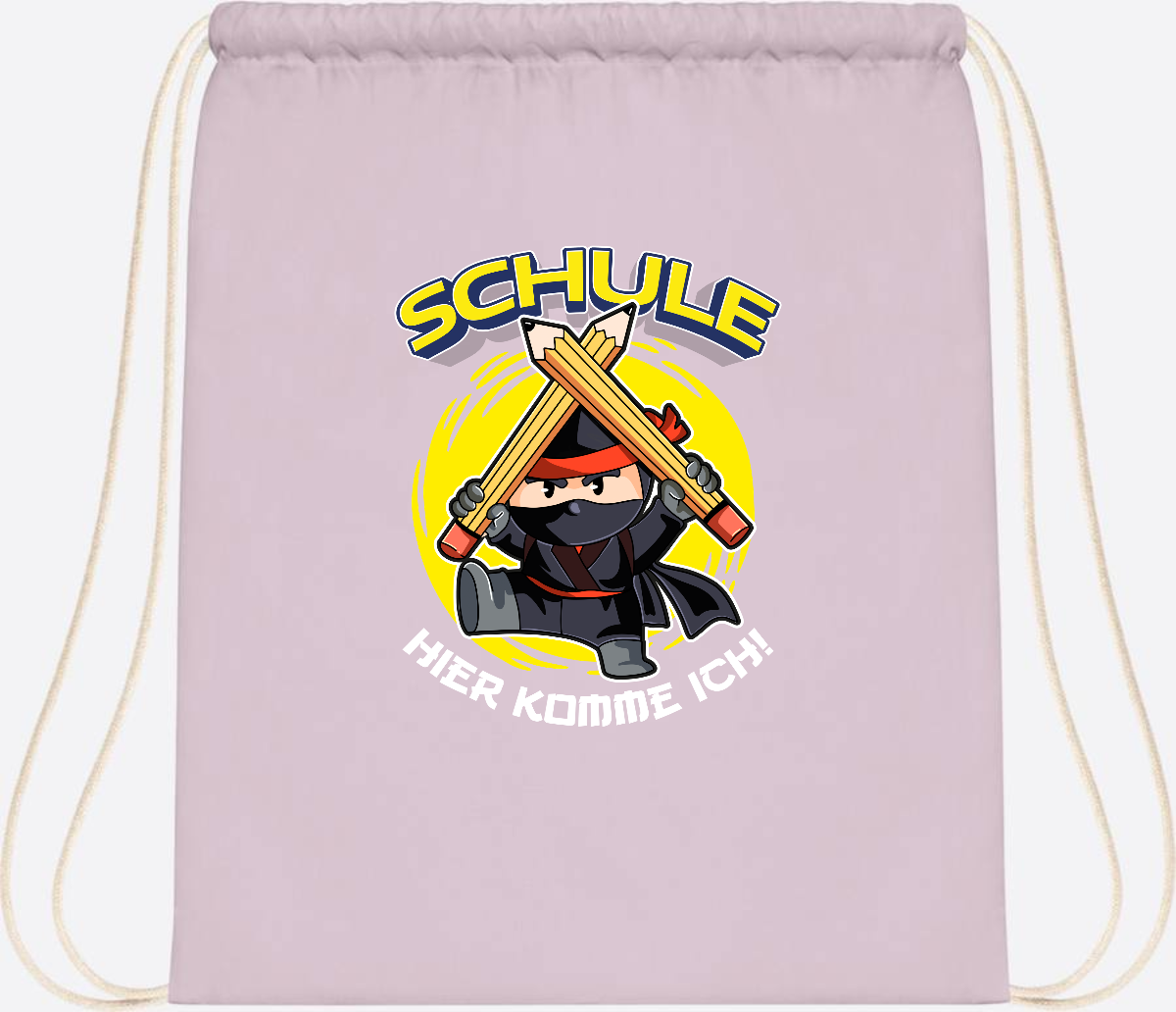 Turnbeutel zur Einschulung – Ninja: Schule, hier komme ich! - Pastel Pink/White