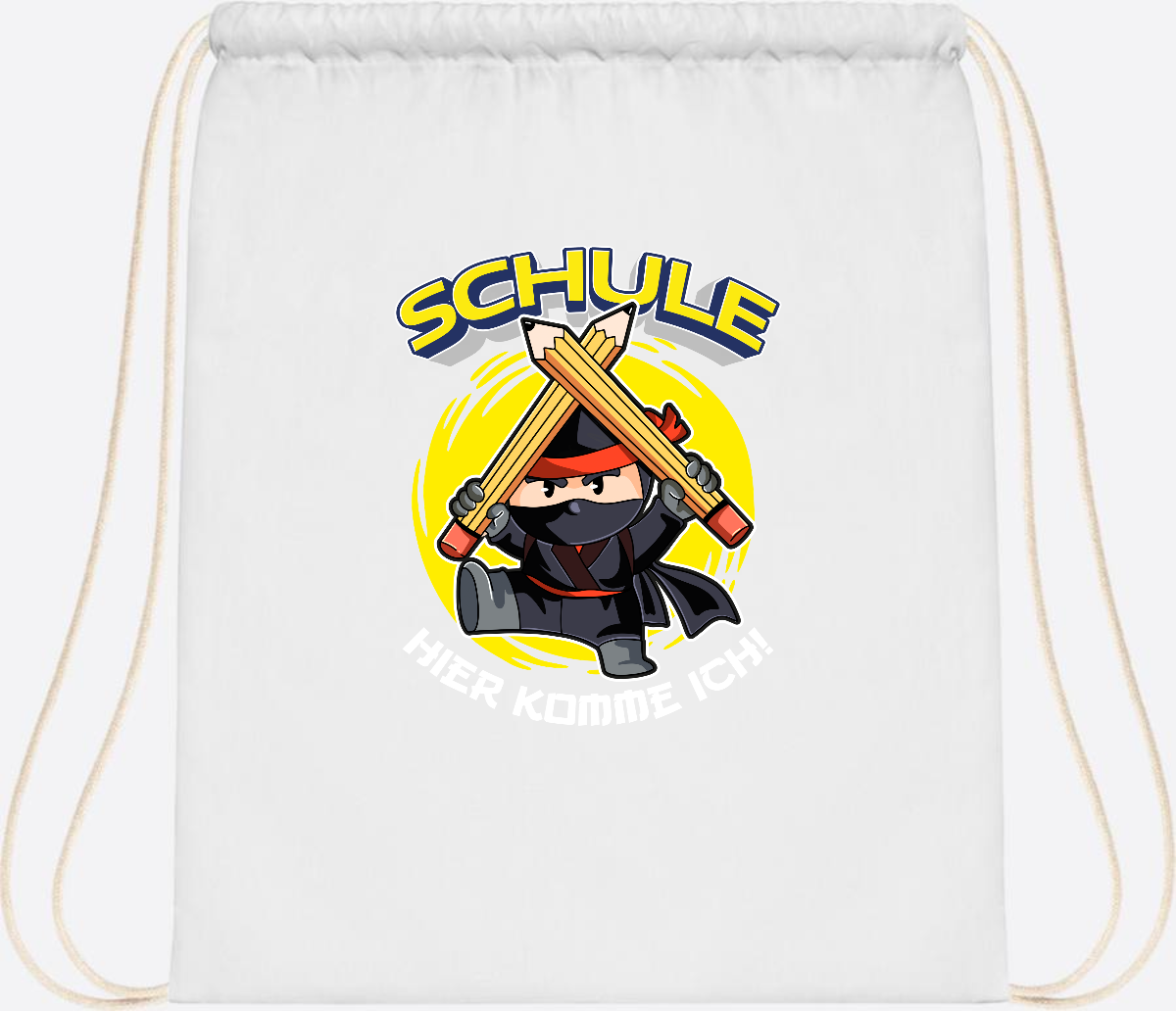 Turnbeutel zur Einschulung – Ninja: Schule, hier komme ich! - White