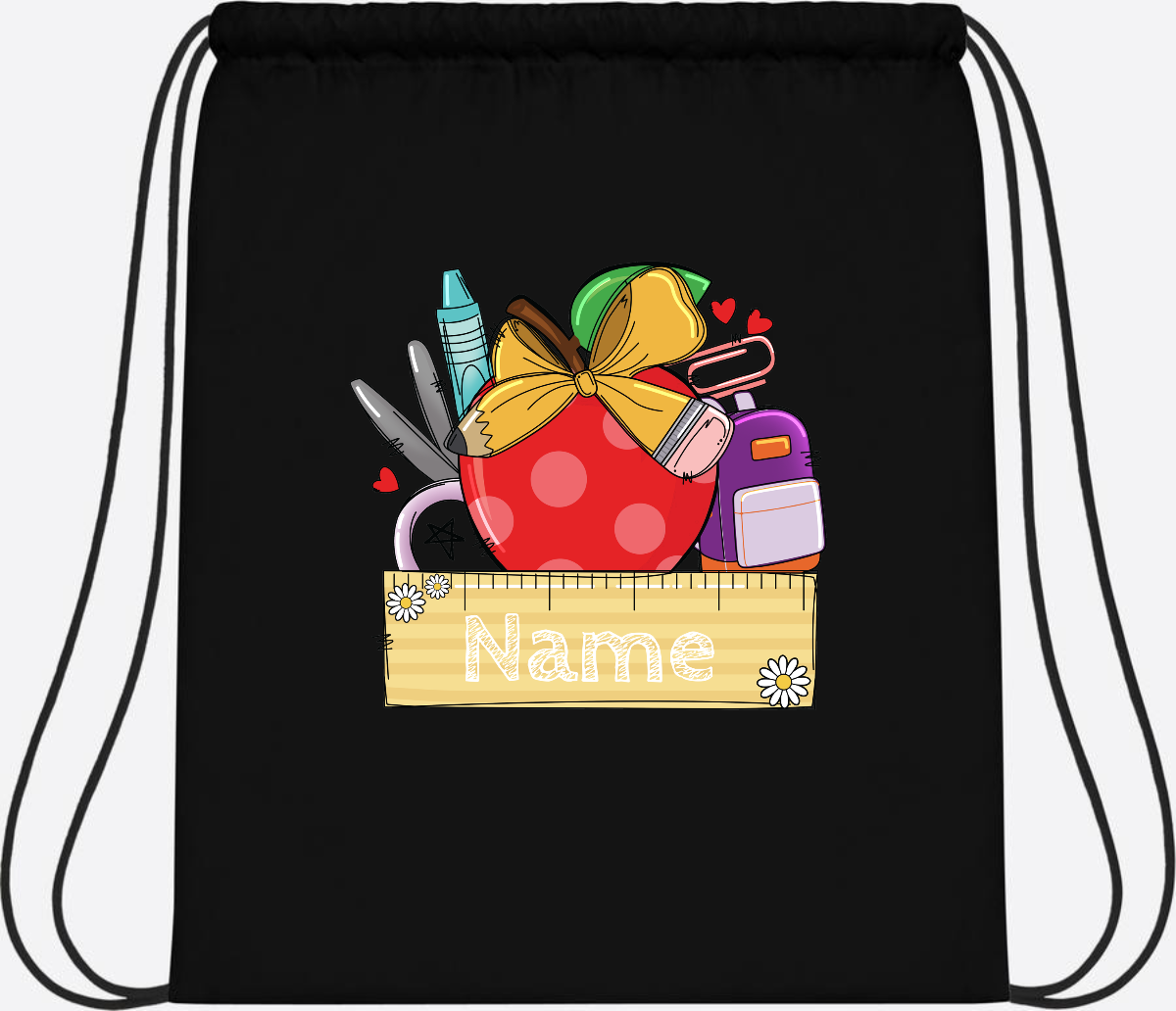 Turnbeutel zur Einschulung – Personalisiert mit Namen - Black/Black