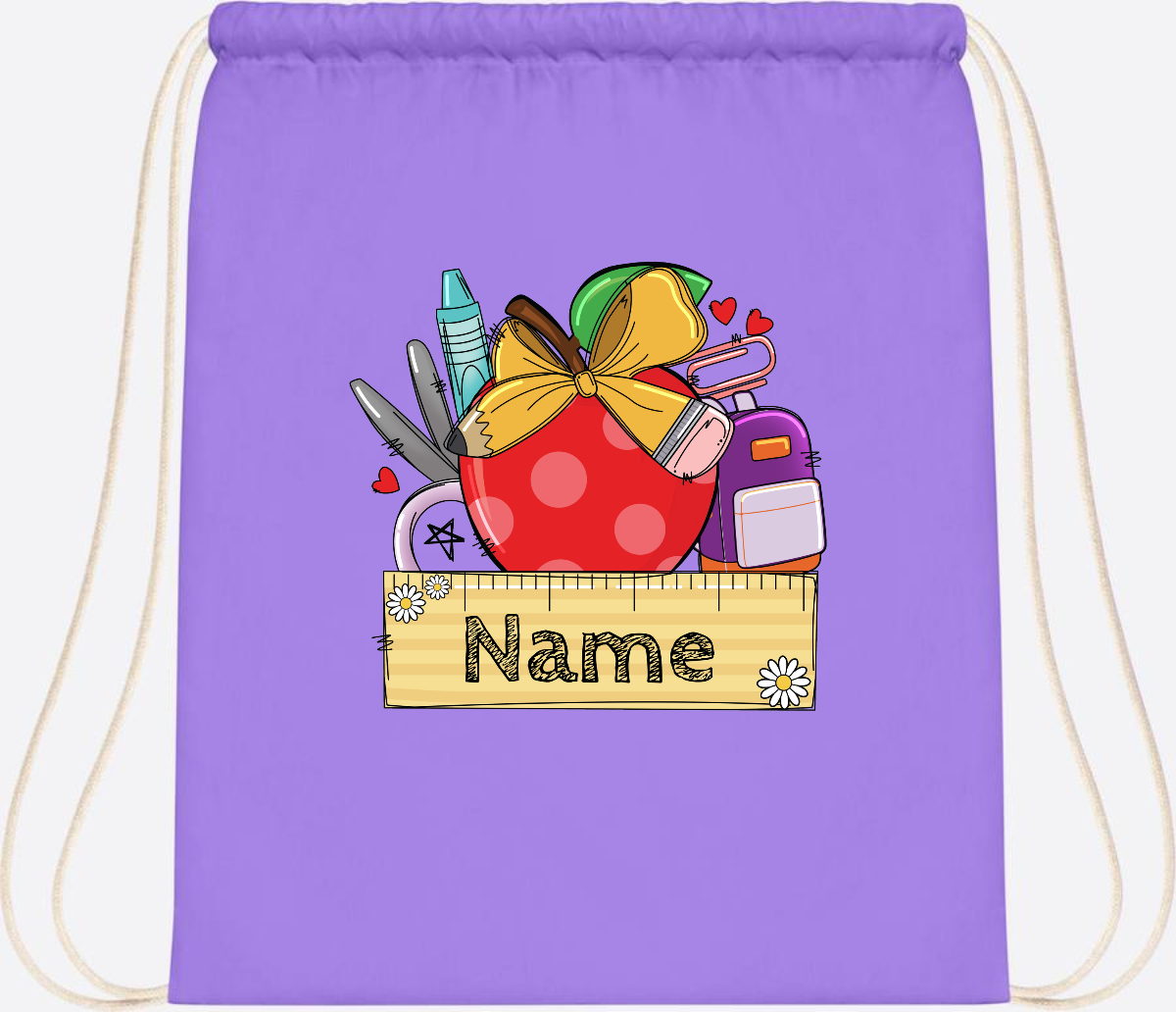 Turnbeutel zur Einschulung – Personalisiert mit Namen - Lavender/White
