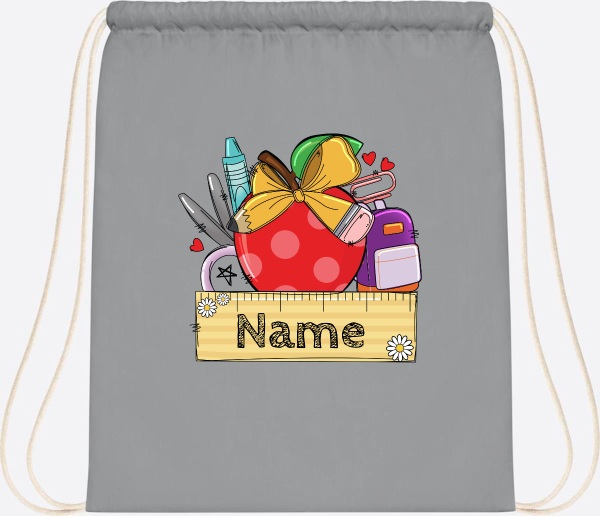 Turnbeutel zur Einschulung – Personalisiert mit Namen - Light Grey