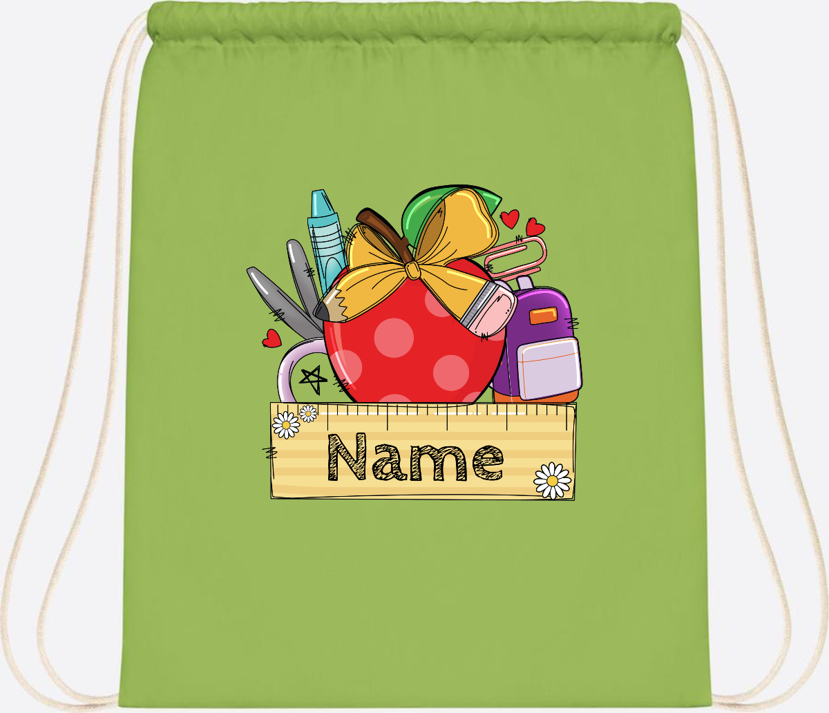 Turnbeutel zur Einschulung – Personalisiert mit Namen - Lime Green
