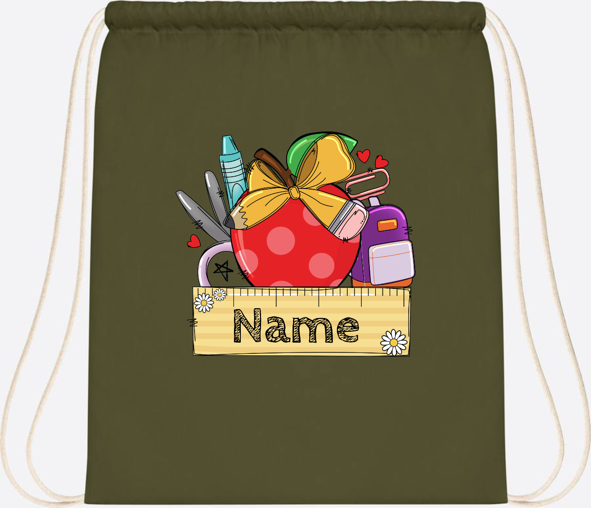Turnbeutel zur Einschulung – Personalisiert mit Namen - Olive Green