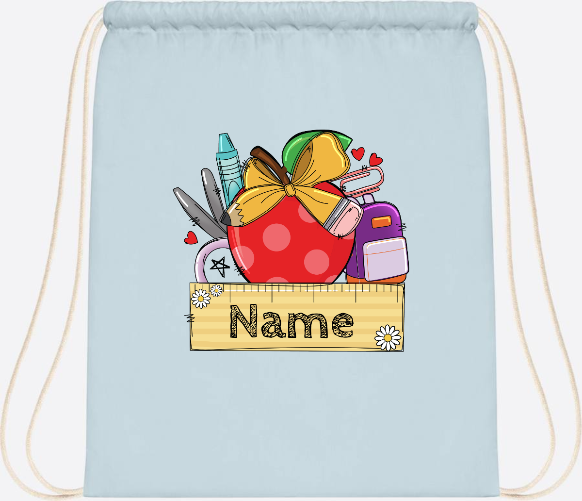 Turnbeutel zur Einschulung – Personalisiert mit Namen - Pastel Blue/White