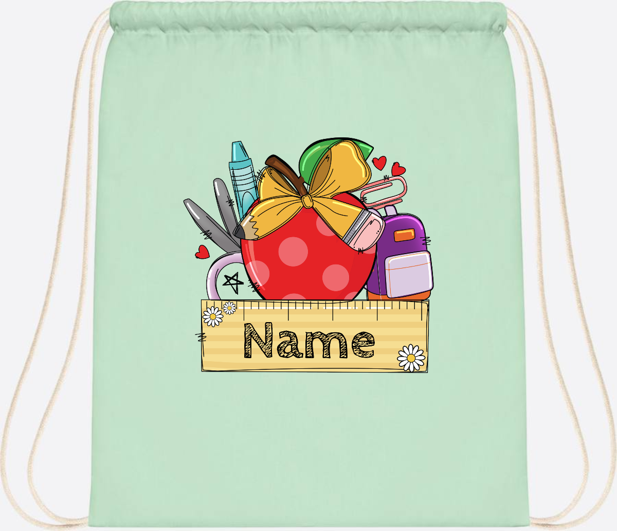 Turnbeutel zur Einschulung – Personalisiert mit Namen - Pastel Mint/White