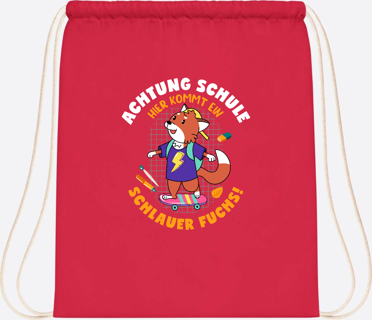 Turnbeutel zur Einschulung – Schlauer Fuchs mit Namen - Bright Red