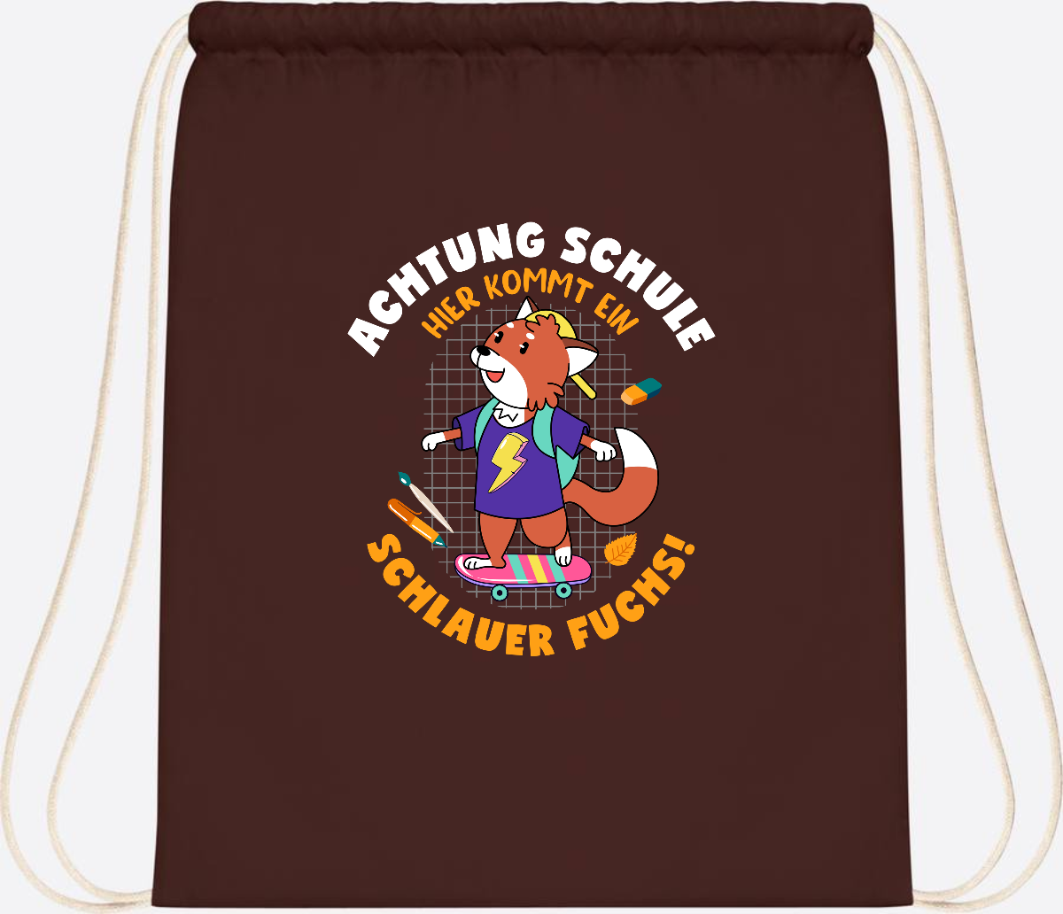 Turnbeutel zur Einschulung – Schlauer Fuchs mit Namen - Chocolate