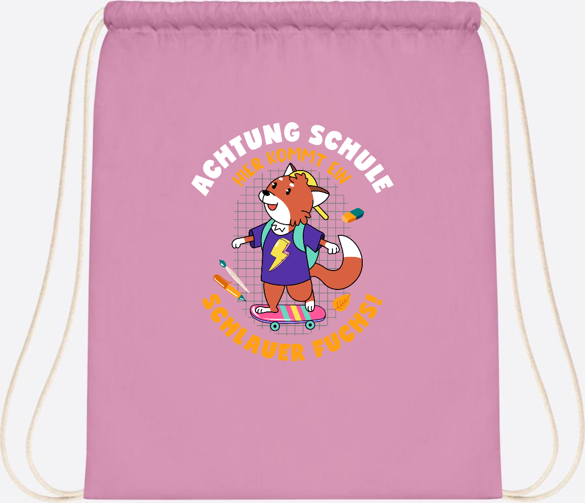 Turnbeutel zur Einschulung – Schlauer Fuchs mit Namen - Classic Pink/White