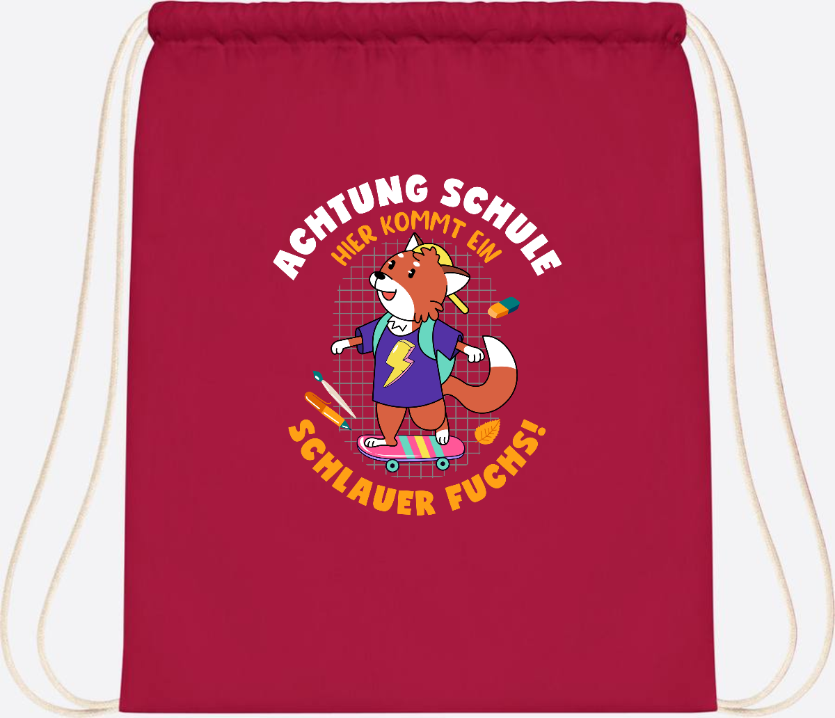 Turnbeutel zur Einschulung – Schlauer Fuchs mit Namen - Classic Red