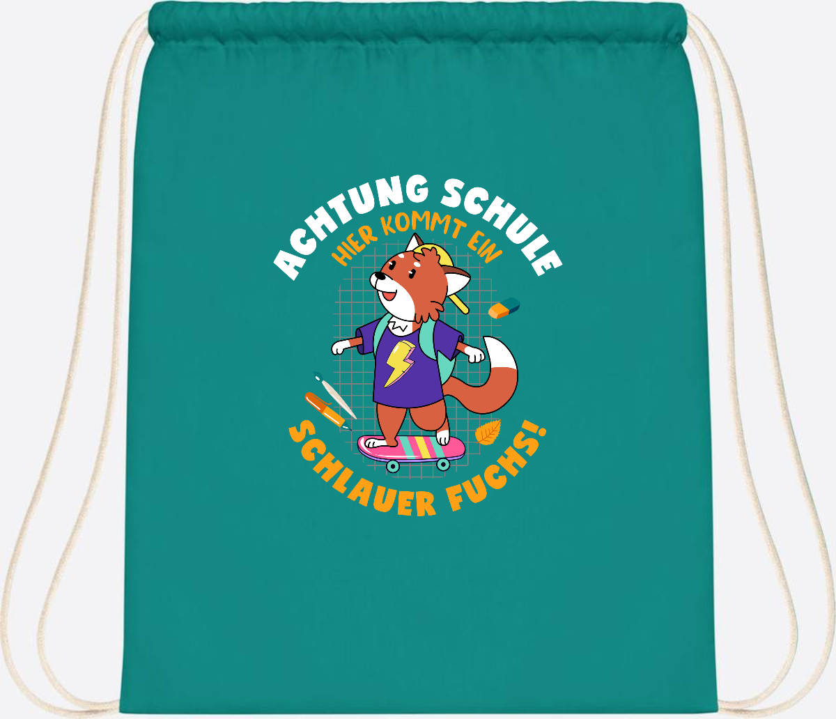 Turnbeutel zur Einschulung – Schlauer Fuchs mit Namen - Emerald