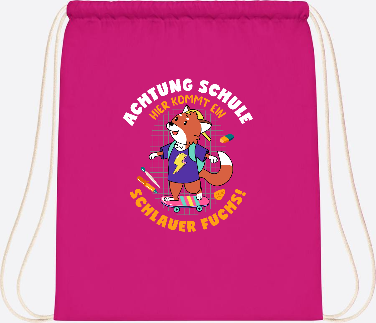 Turnbeutel zur Einschulung – Schlauer Fuchs mit Namen - Fuchsia