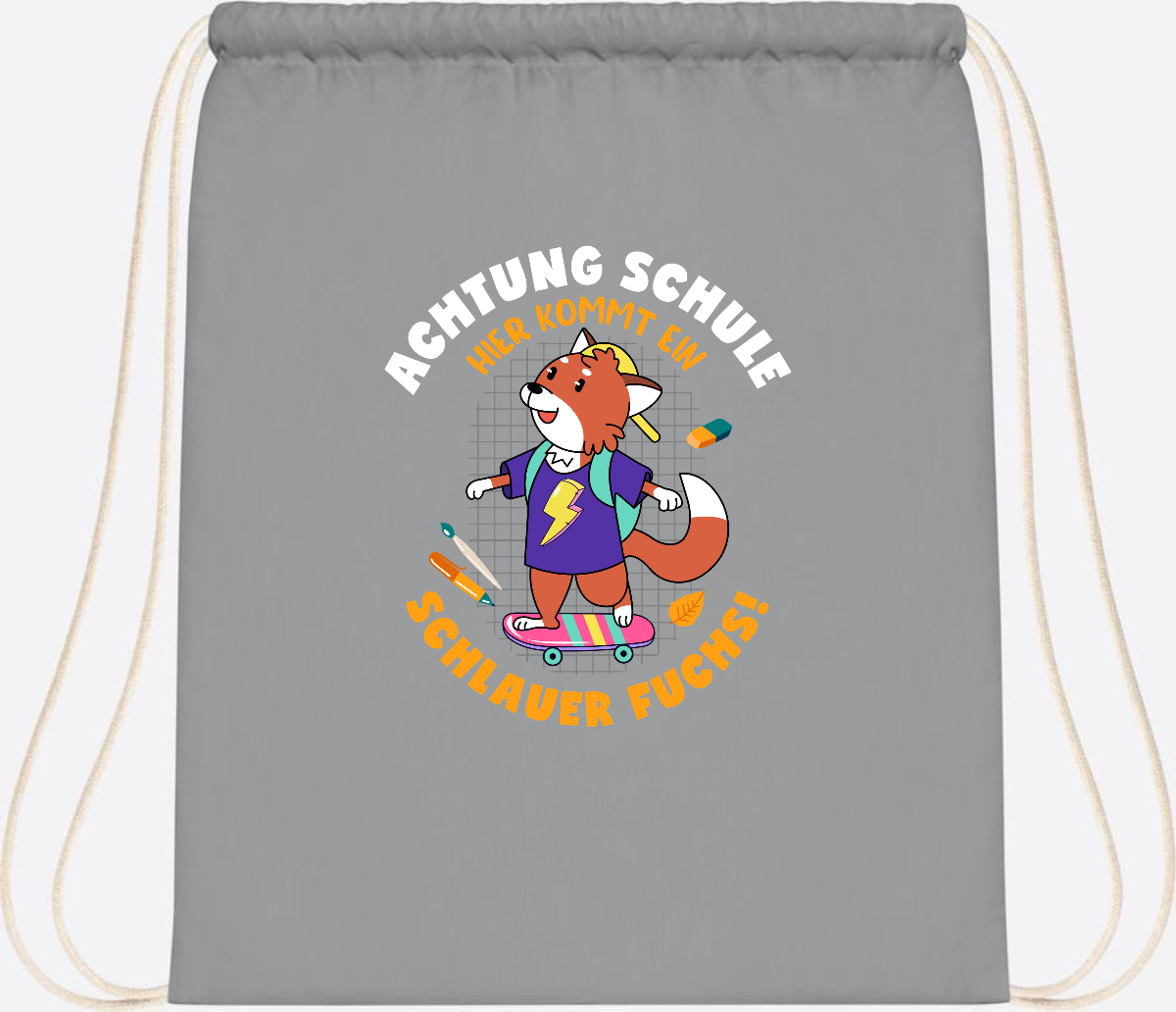 Turnbeutel zur Einschulung – Schlauer Fuchs mit Namen - Light Grey