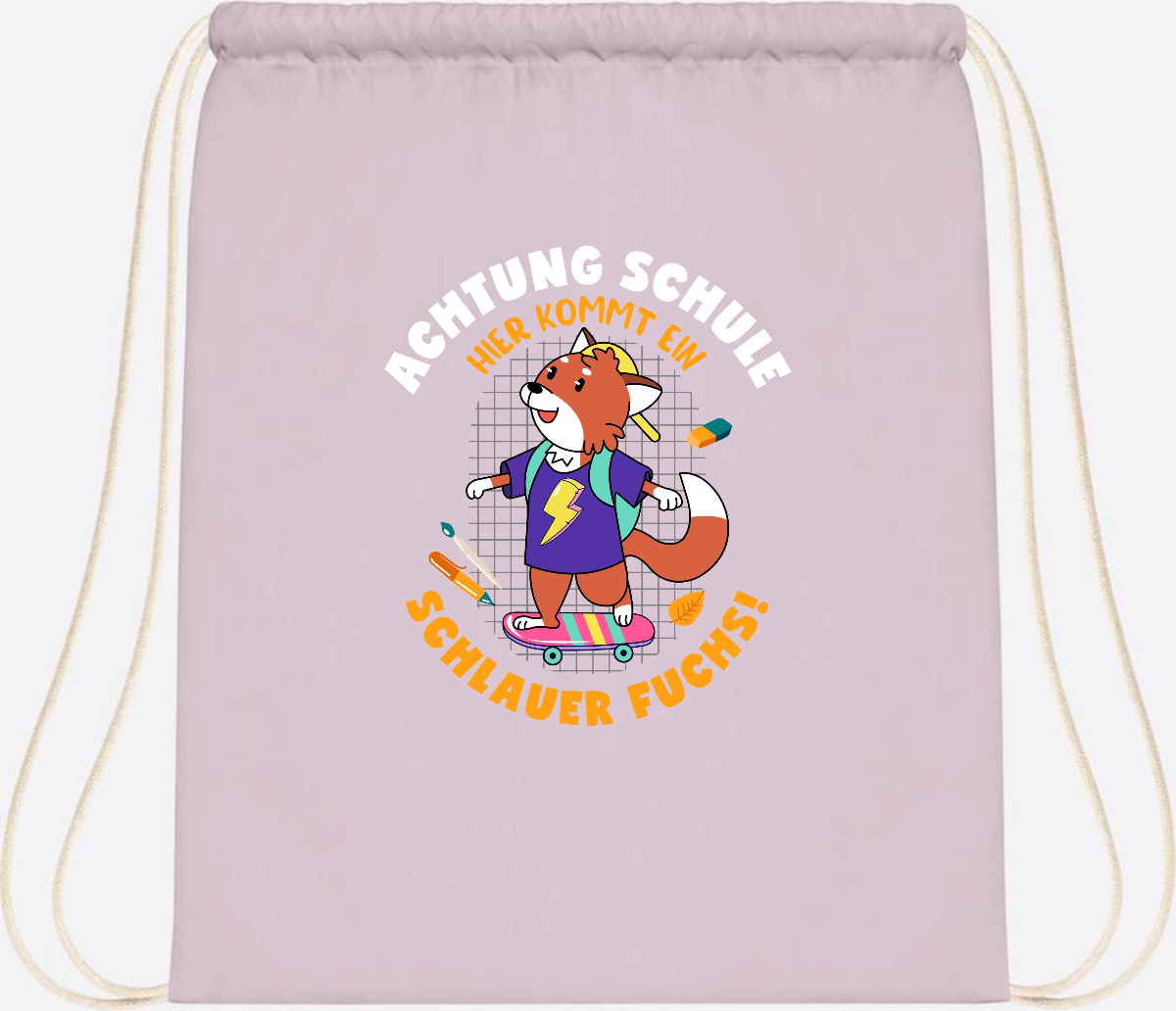 Turnbeutel zur Einschulung – Schlauer Fuchs mit Namen - Pastel Pink/White