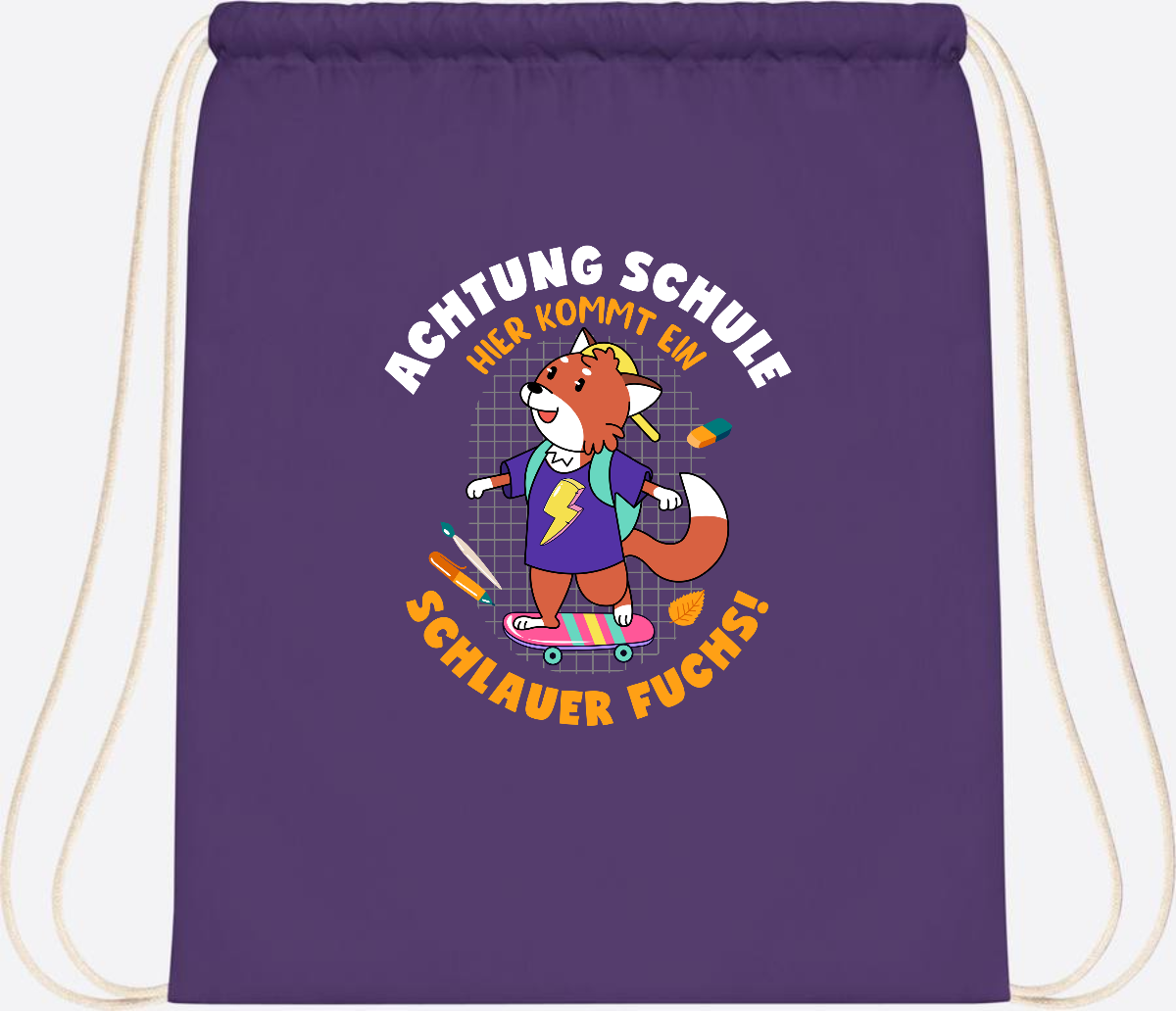 Turnbeutel zur Einschulung – Schlauer Fuchs mit Namen - Purple