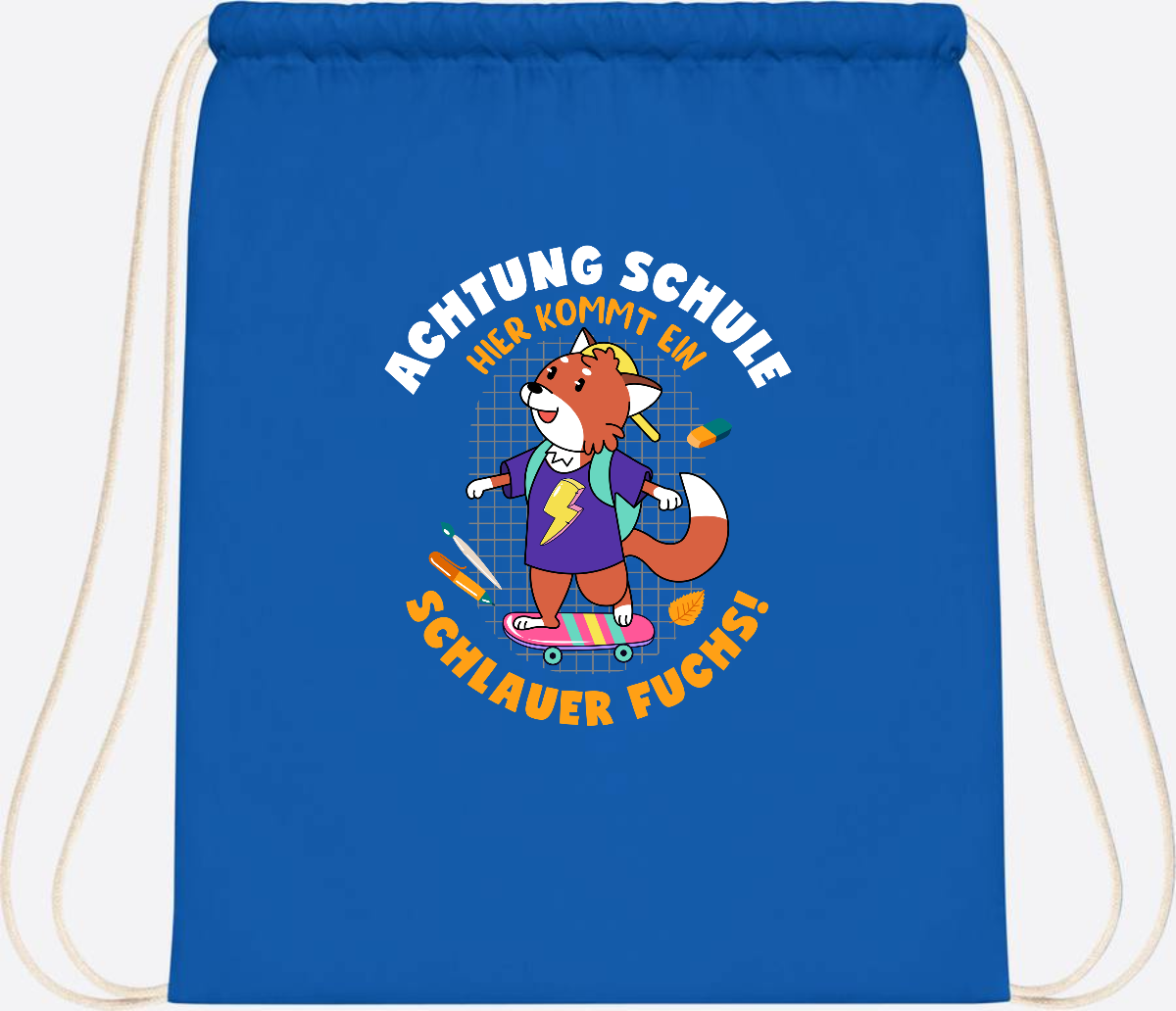 Turnbeutel zur Einschulung – Schlauer Fuchs mit Namen - Sapphire Blue