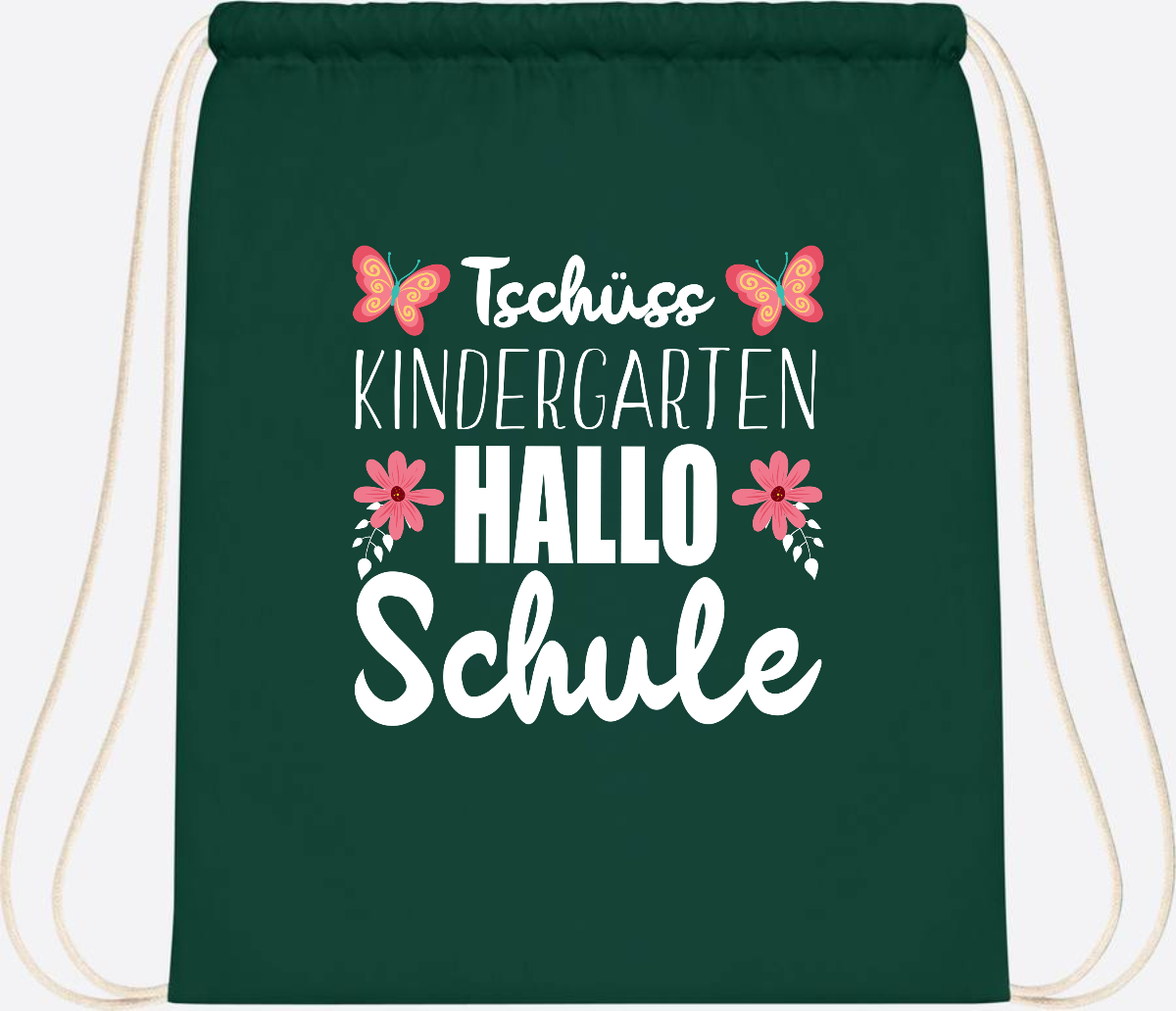 Turnbeutel zur Einschulung – Tschüss Kindergarten, Hallo Schule - Bottle Green