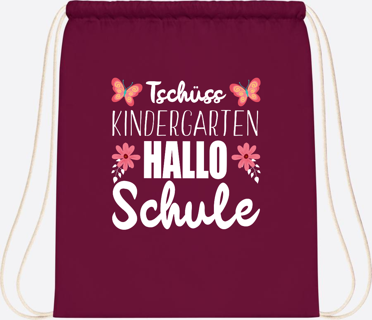 Turnbeutel zur Einschulung – Tschüss Kindergarten, Hallo Schule - Burgundy