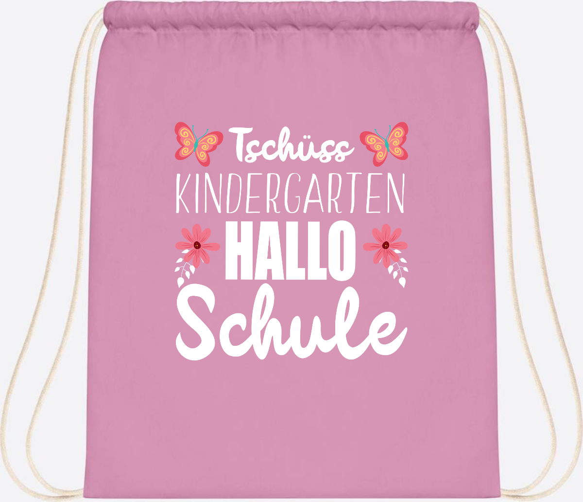 Turnbeutel zur Einschulung – Tschüss Kindergarten, Hallo Schule - Classic Pink/White
