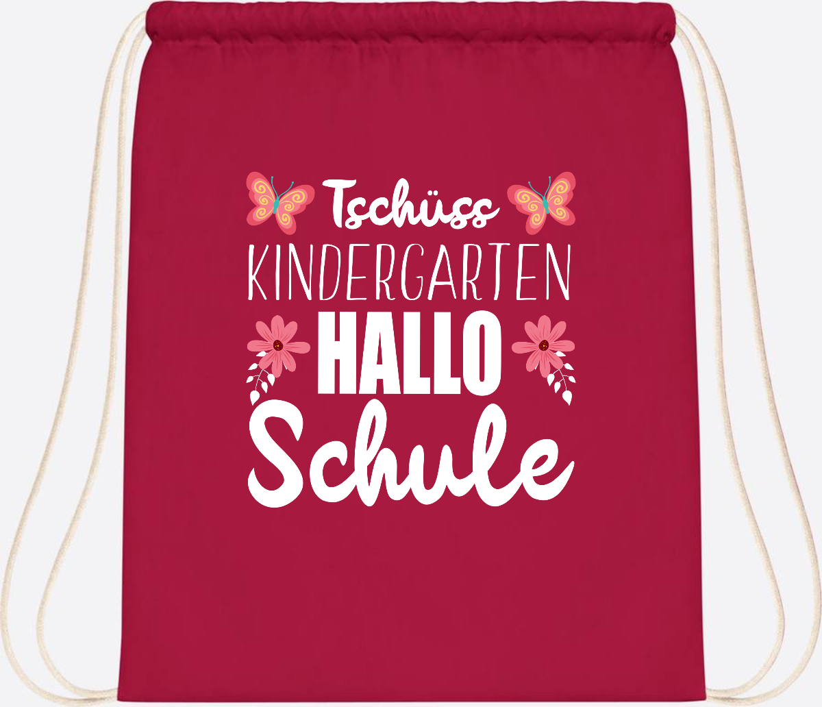Turnbeutel zur Einschulung – Tschüss Kindergarten, Hallo Schule - Classic Red